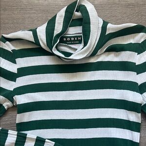 Boden Forest Green and White Striped Turtleneck
